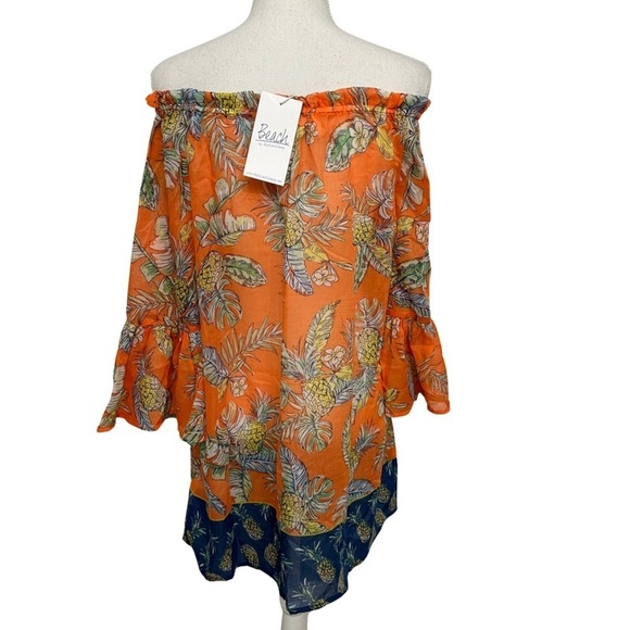 BeachLunchLounge Pineapple Print Swim Coverup Orange Blue Yellow SZ Medium NWT - Picture 7 of 8